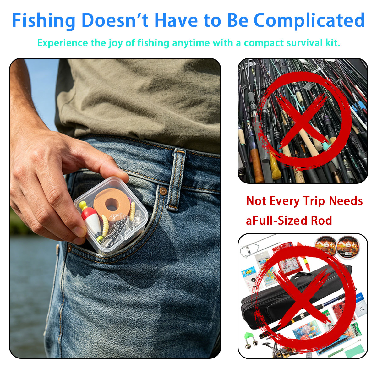Fishing Lure Kit - Taşınabilir Acil Durum Balıkçılık Seti, Bobber,